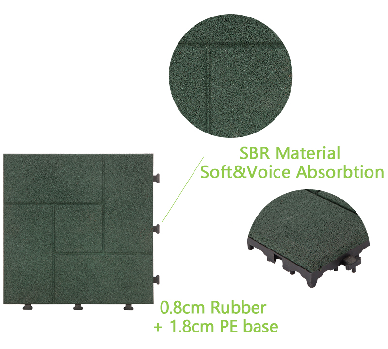 Decking square rubber patio tile XJ-SBR-GN002-4
