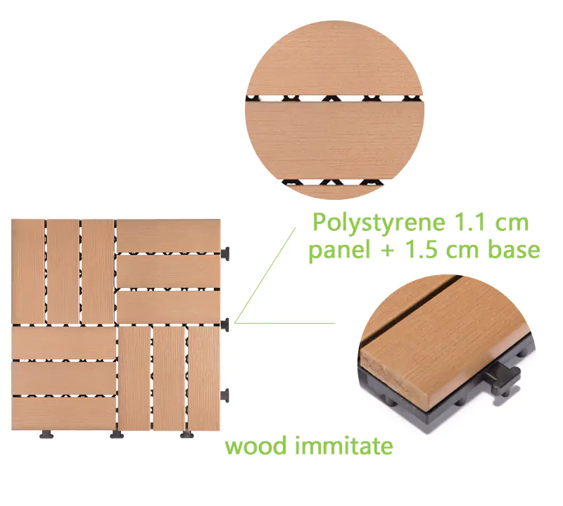 Custom woodland plastic decking tiles pvc JIABANG